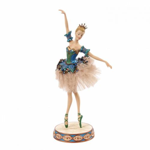 Statueta balerina costum paun din tiul cu paiete