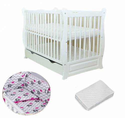 Patut multifunctional Eva Clasic + Saltea Cocos + Lenjerie 3 piese Elephant Pink