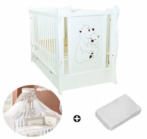 Patut multifunctional Oliver Bear + Saltea Cocos + Lenjerie 5 piese Crem