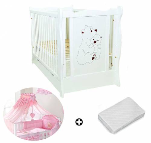 Patut multifunctional Oliver Bear + Saltea Cocos + Lenjerie 5 piese Roz