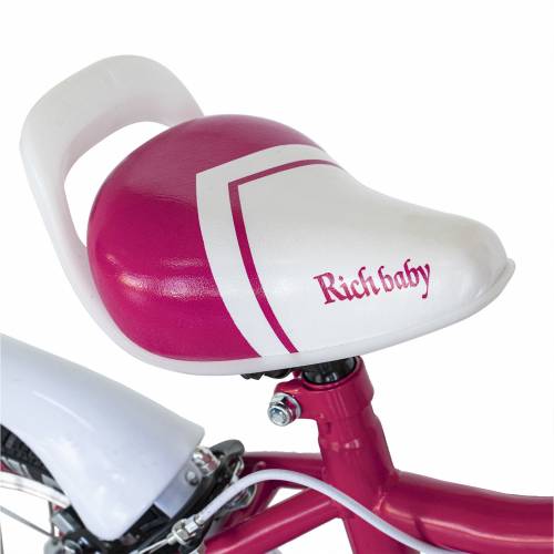 Bicicleta copii Rich Baby R1804A 5-7 ani 18 inch fucsia cu design alb